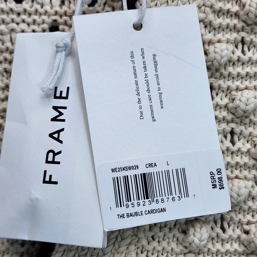 NWT FRAME The Bauble Cardigan Women's Textured Cotton Bobble Knit Sweater L